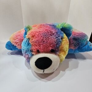 Pillow Pets PEACE Rainbow Tie Dye Bear 18" Stuffed Animal Blue Pink 2012 EUC